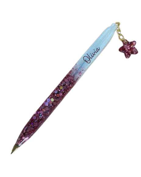 Personalized Charm Pen | Custom Name | Black & Blue Ink | Heart, Star, or Initial Charm