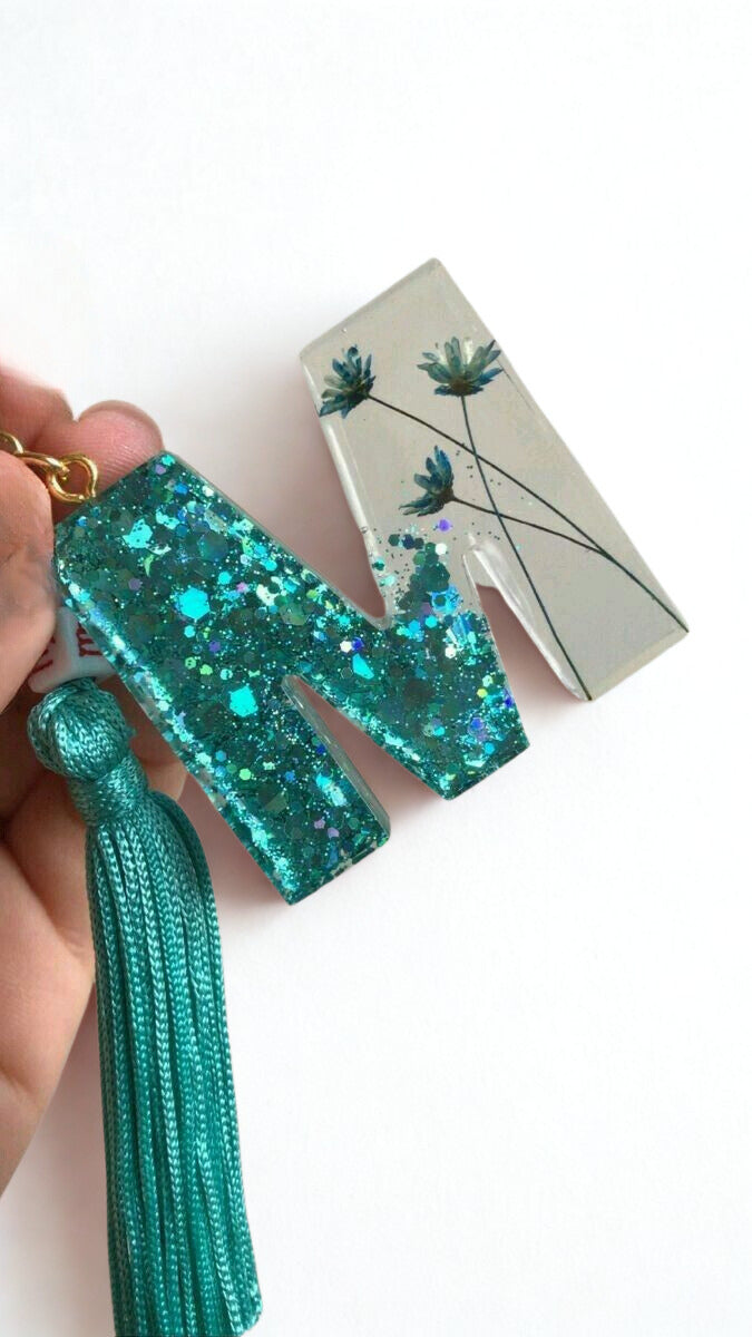 Initial Letter Keychain | Personalized Initial Charm | Gift for Him/Her | Glitter, Floral & Color Options