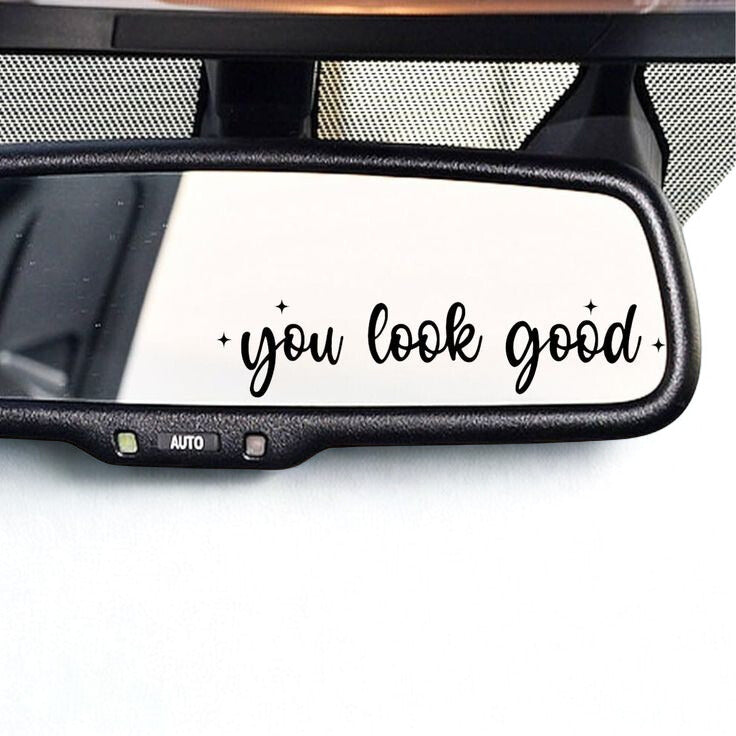 Rear View Mirror Vinyl Decal | Customizable Text Design | 4x0.2"